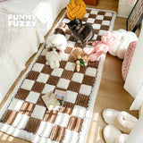 Cream-colored Large Plaid Square Fuzzy Pet Dog Mat Bed Comfy Couch Cover