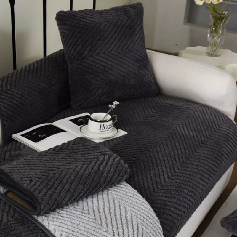 Thickened Plush Herringbone Non-slip Breathable Couch Cover