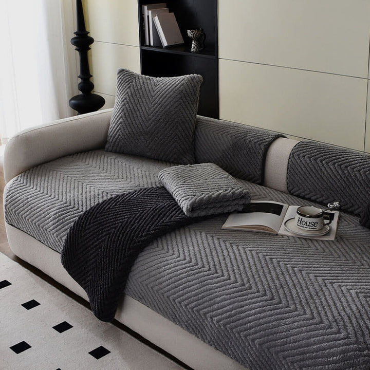Thickened Plush Herringbone Non-slip Breathable Couch Cover