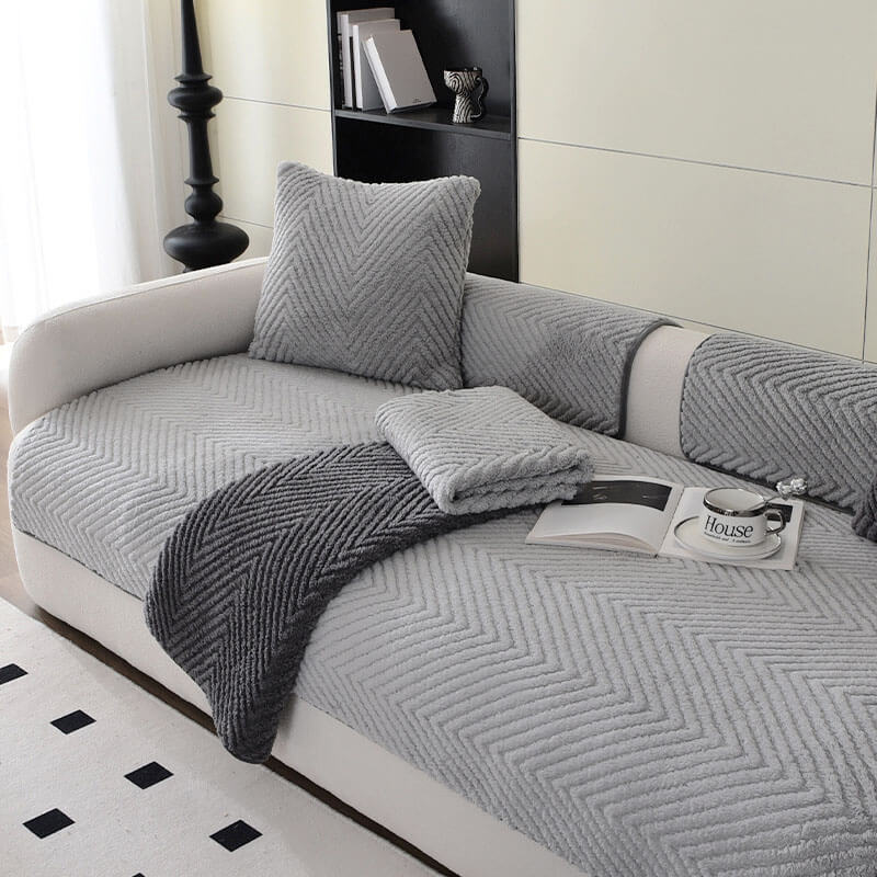 Thickened Plush Herringbone Non-slip Breathable Couch Cover