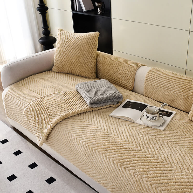 Thickened Plush Herringbone Non-slip Breathable Couch Cover
