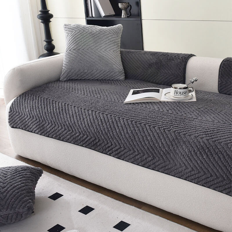 Thickened Plush Herringbone Non-slip Breathable Couch Cover
