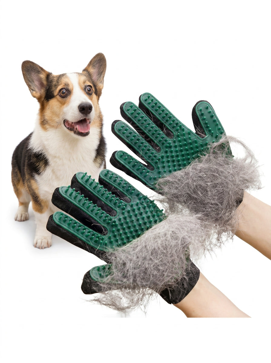 De-Shedding Grooming Gloves green