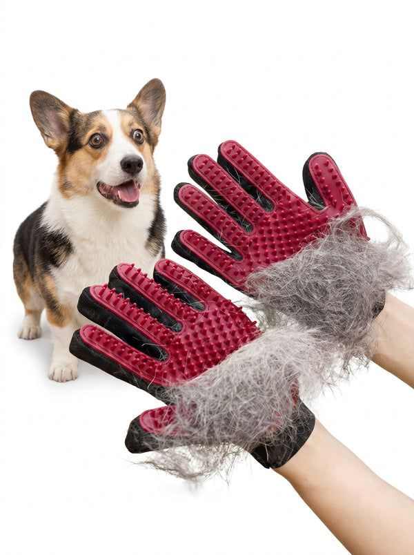De-Shedding Grooming Gloves red