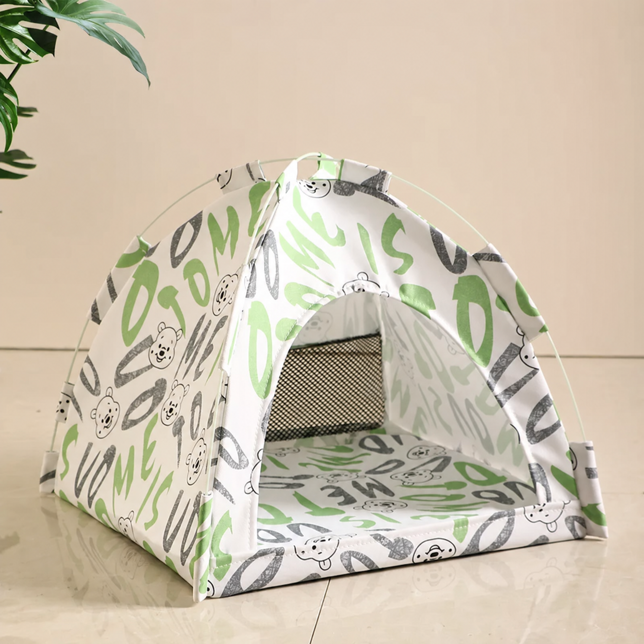 Semi-Enclosed Canvas Pet Tent Bed | Removable Cave Hut for Cats and Small Dogs