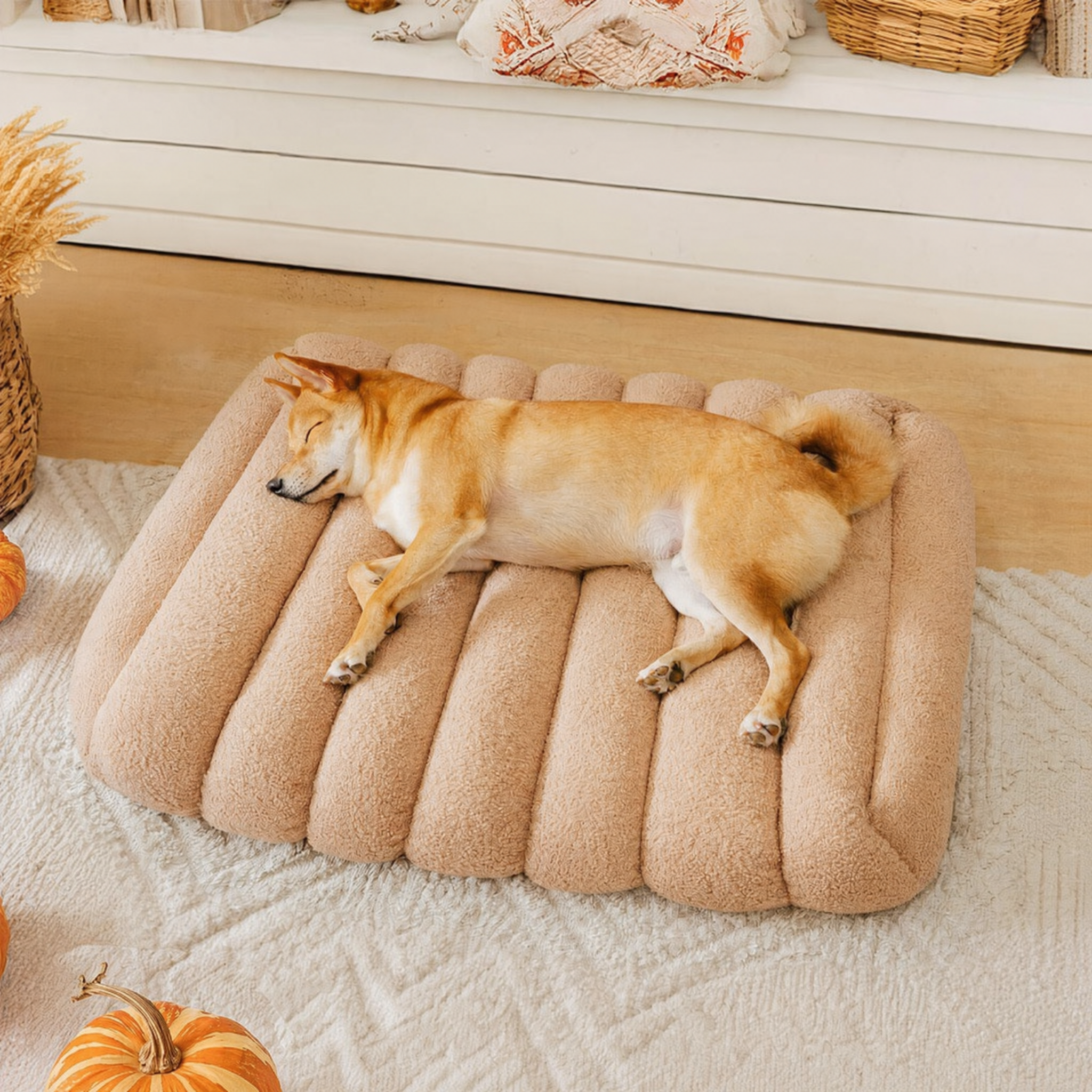 Large Cozy Teddy-Fleece Dog Bed | Comfortable Crate Sofa for Autumn