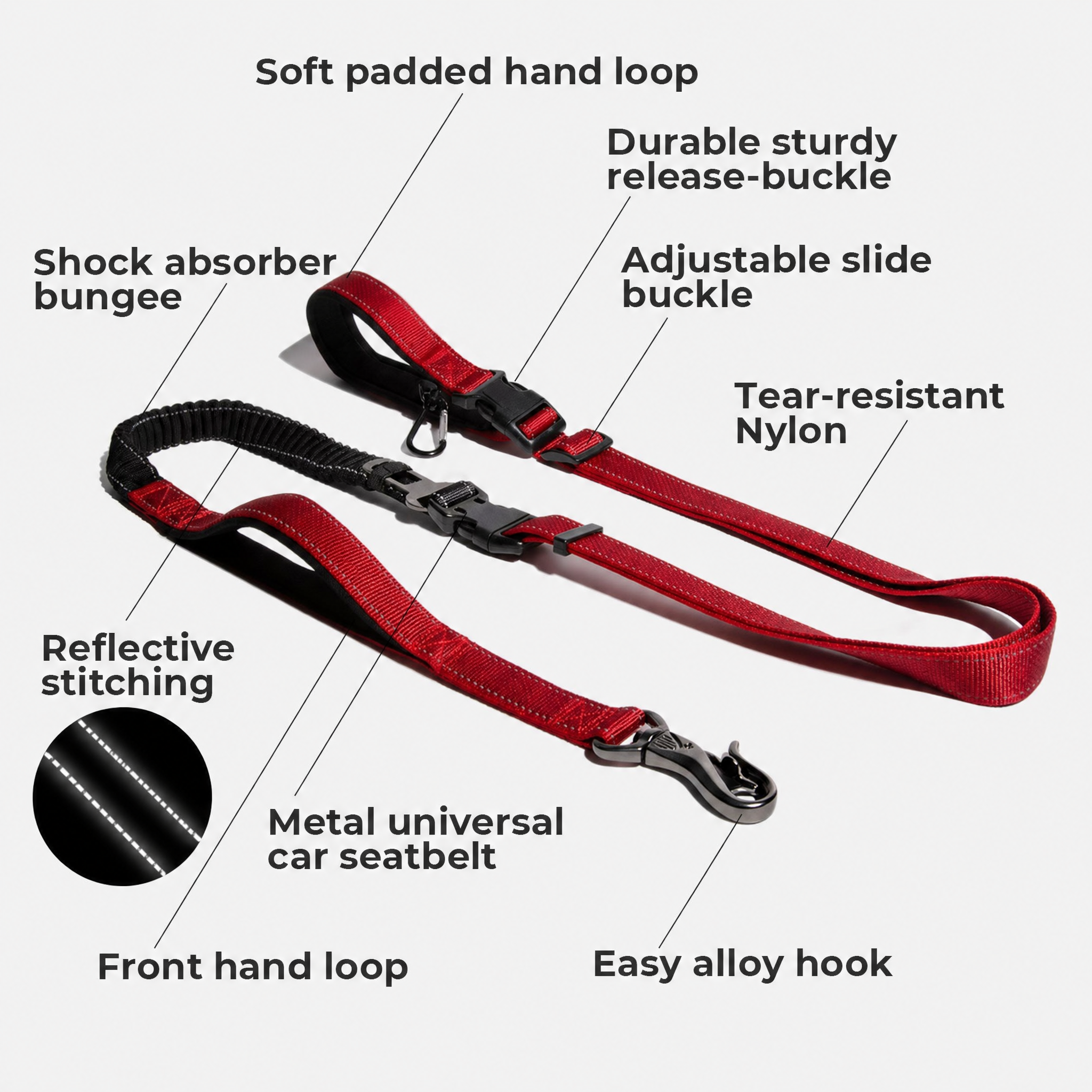 Unisex Tear-Resistant Nylon Dog Leash | Versatile Hands-Free Adjustable Bungee