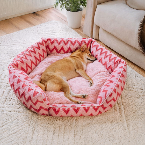 Pet's Cozy Faux Lambswool Dog Bed | Stylish Chevron Design for Comfort