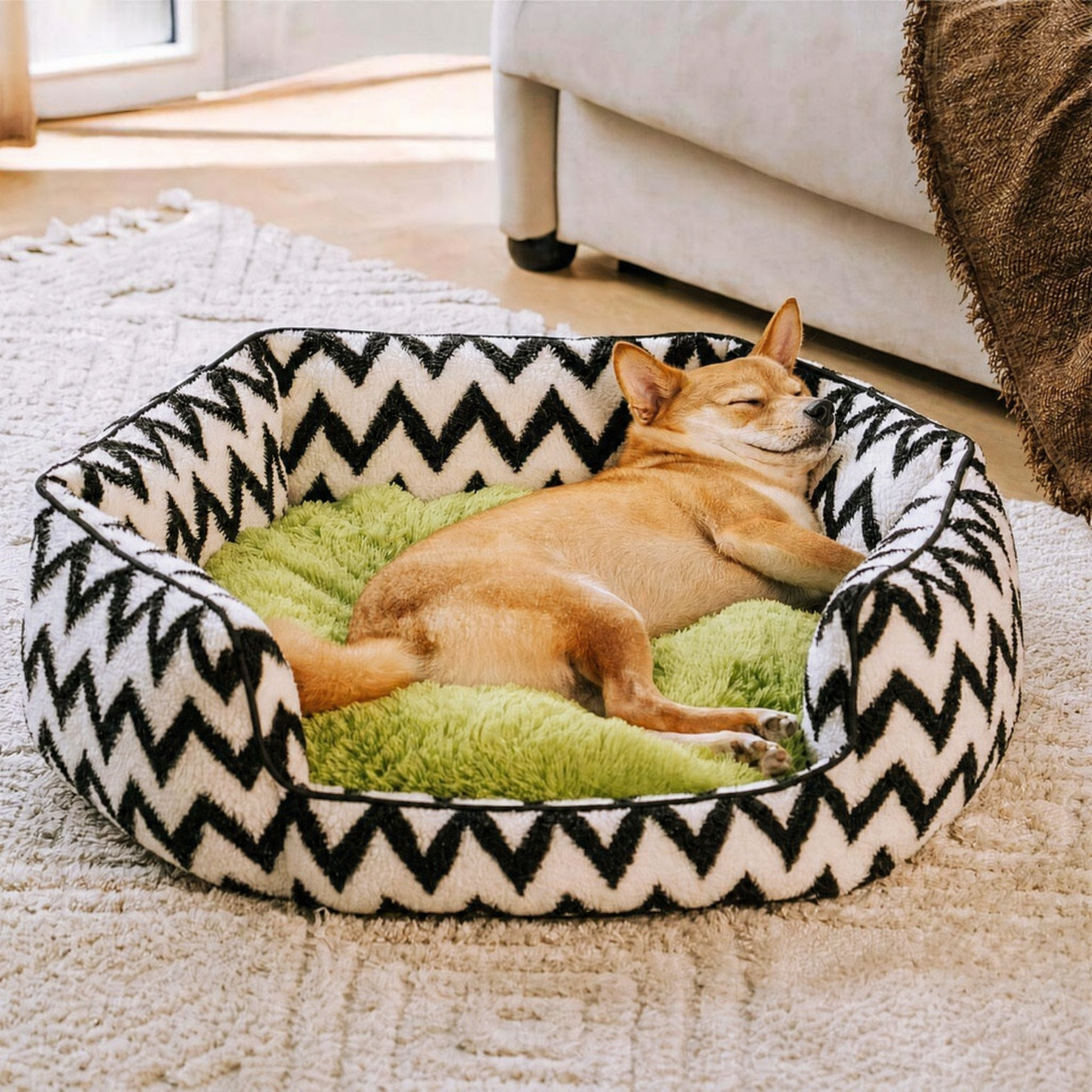 Pet's Cozy Faux Lambswool Dog Bed | Stylish Chevron Design for Comfort