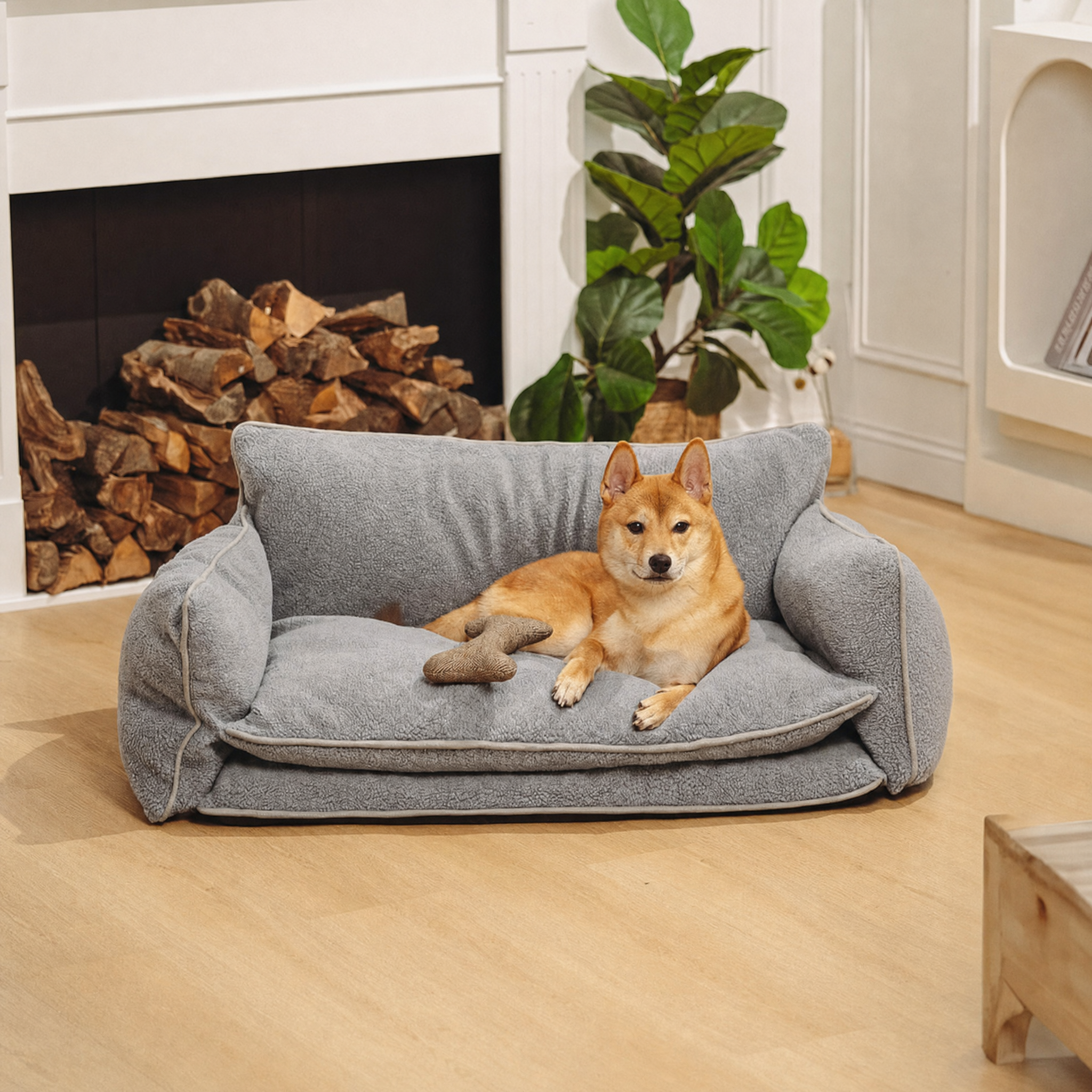 Pet's Soft Faux Lambswool Sofa Bed | Cozy Double Layer Design
