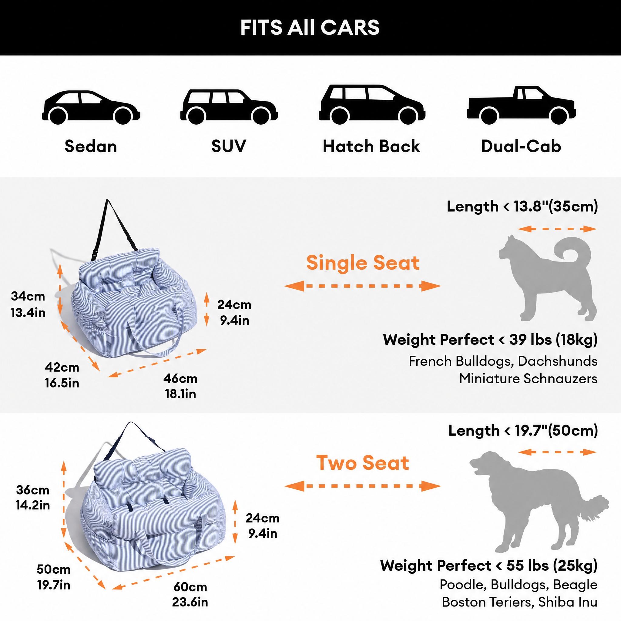Pet Booster Seat | Portable Cotton Dog Car Bed | Comfortable Travel Accessory