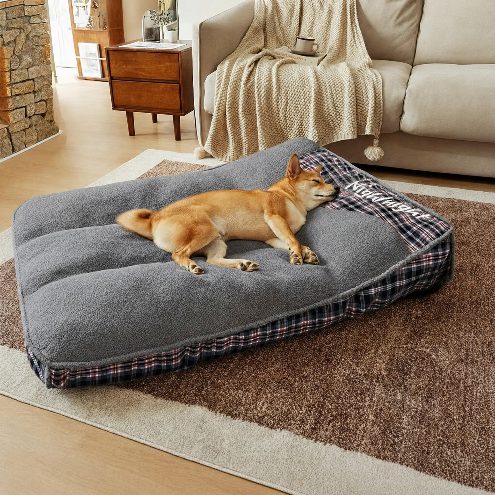 Extra Large Teddy Fleece Dog Bed | Washable Fluffy Rectangle Pet Bed