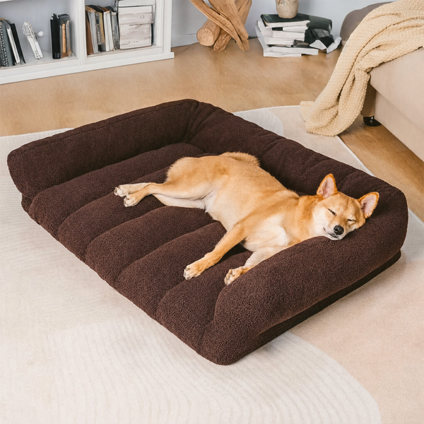 Orthopedic Dog Bed | Soft Teddy Fleece Large Sofa with Supportive Bolsters
