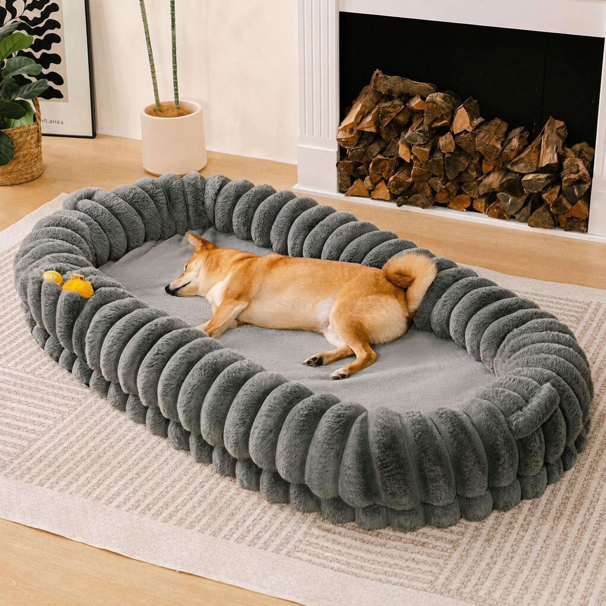Unisex Plush Faux Fur Dog Bed | Spacious Cozy Cuddle Cradle