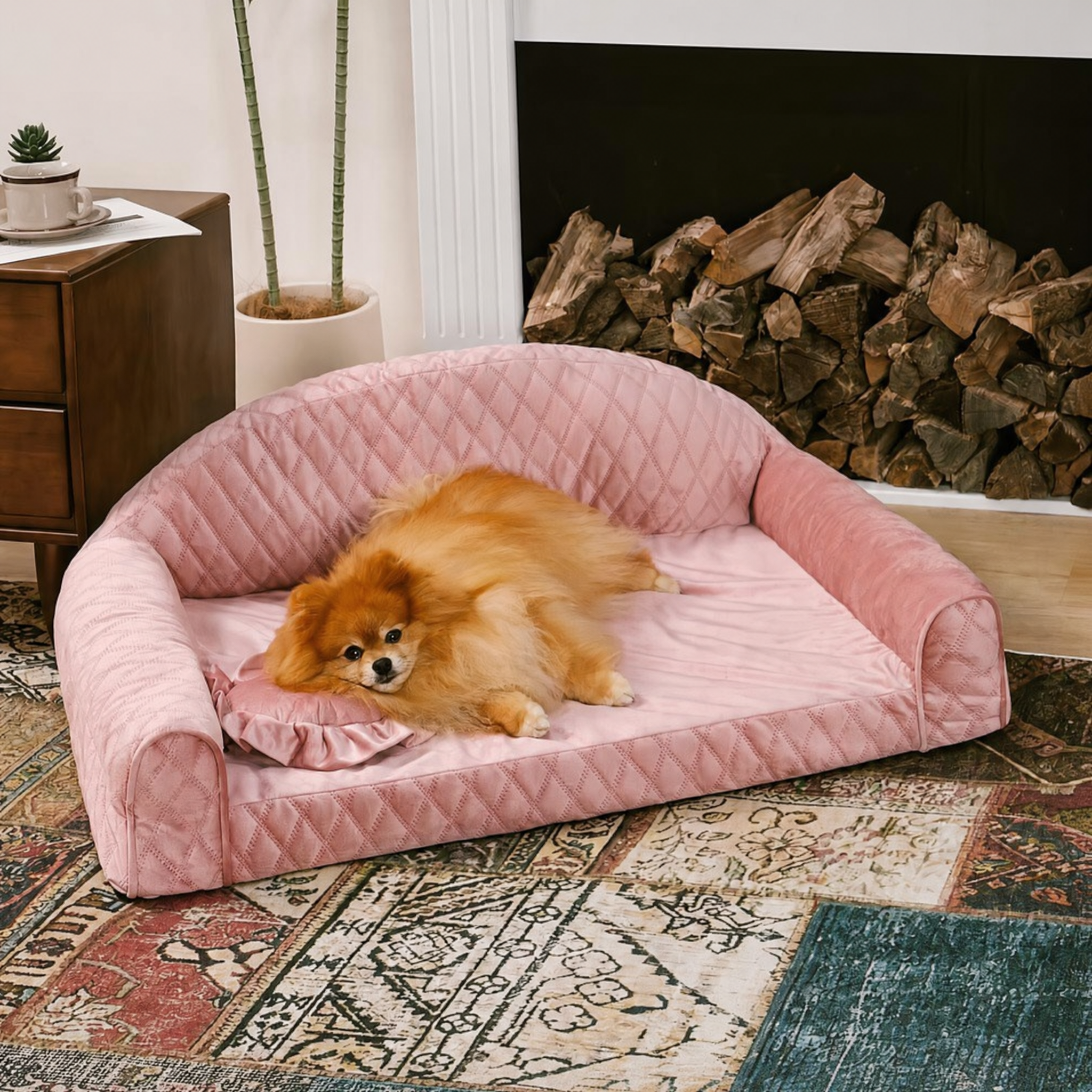 Small Dog Velvet Sofa Bed | Cozy Princess Design for Comfort