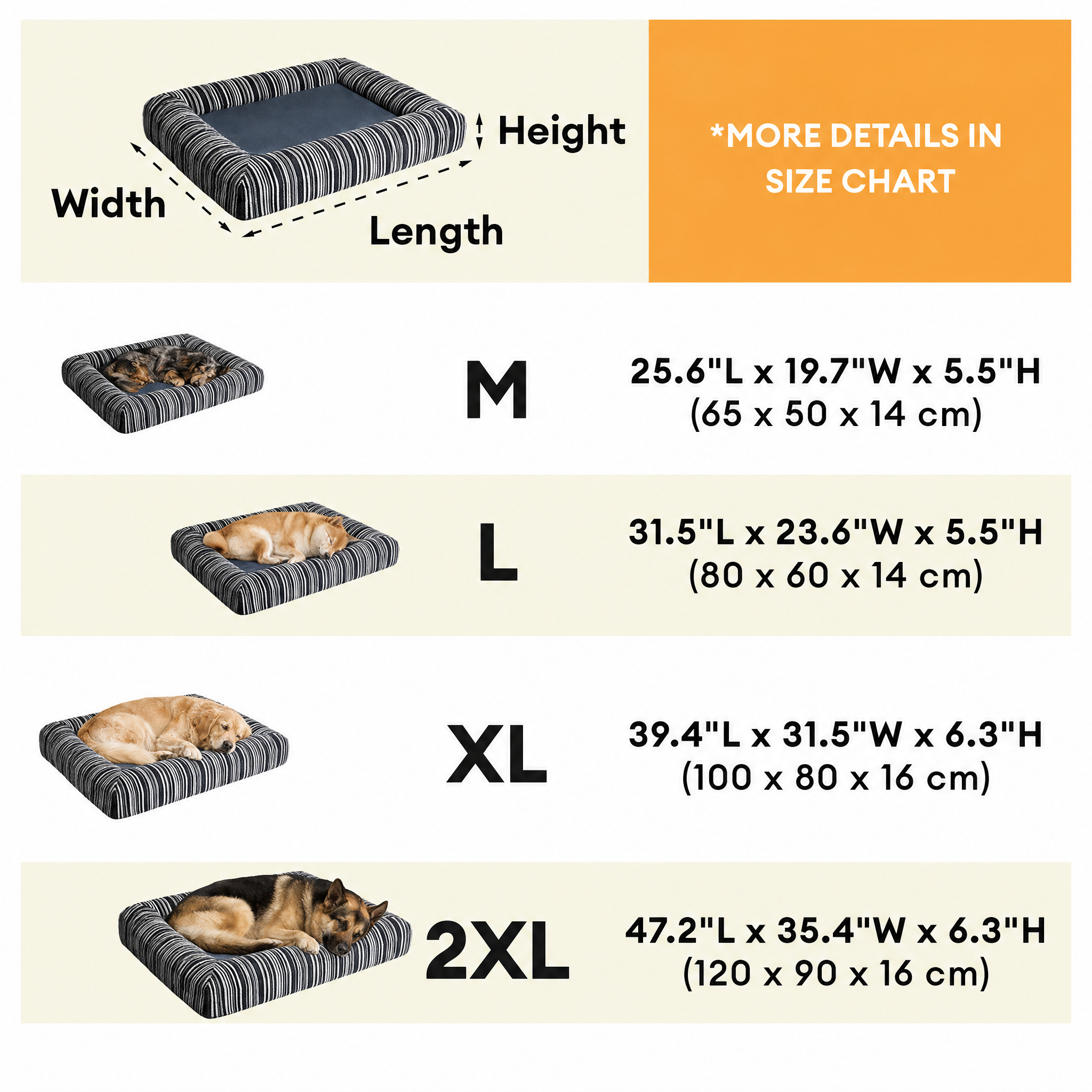 Orthopedic Dog Bed | Textured Stripe Design | Cozy Large Supportive Pet Bed