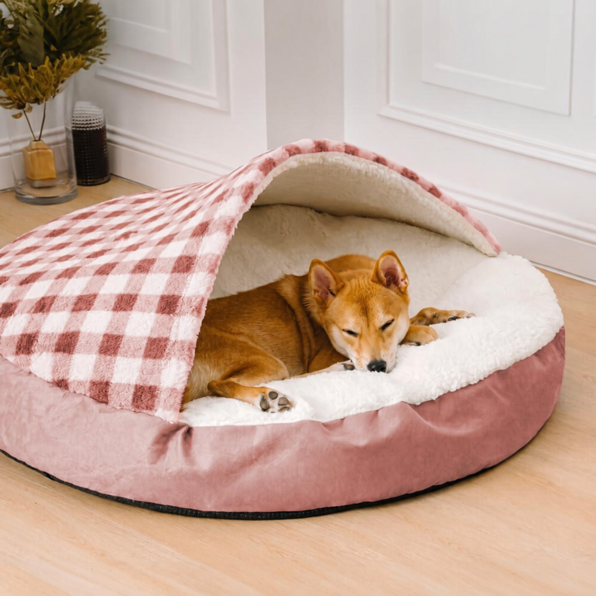 Pet's Cozy Plush Canopy Dog Bed | Soft Round Nest for Comfort