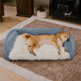 Large Dog Bed | Plush Denim Cowboy Sofa | Cozy Bolster Design