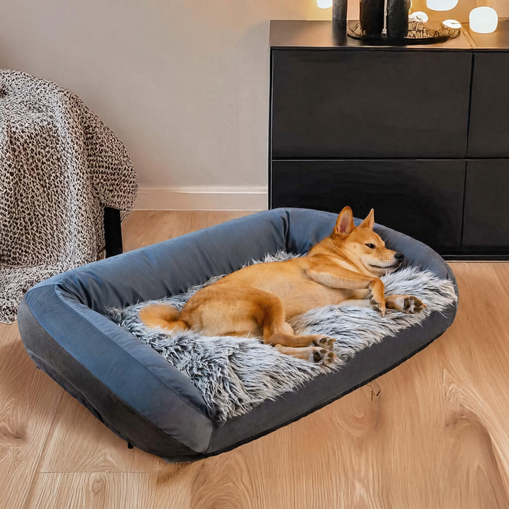 Large Dog Bed | Plush Denim Cowboy Sofa | Cozy Bolster Design