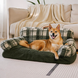 Pet's Cozy Teddy Fleece Sofa Bed | Vintage Checkered Design for Small-Medium Pets