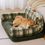Pet's Cozy Teddy Fleece Sofa Bed | Vintage Checkered Design for Small-Medium Pets