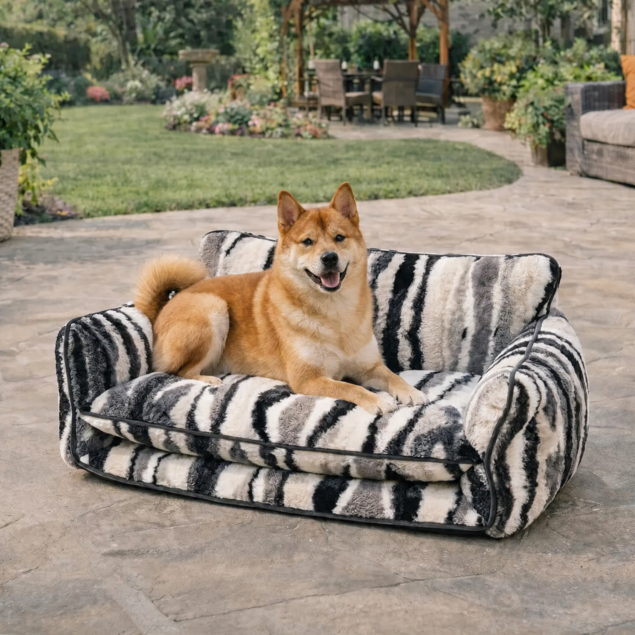 Pet's Cozy Faux Lambswool Sofa Bed | Stylish Striped Design for Cats and Dogs