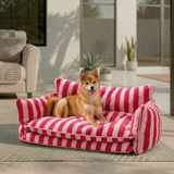 Pet's Cozy Faux Lambswool Sofa Bed | Stylish Striped Design for Cats and Dogs