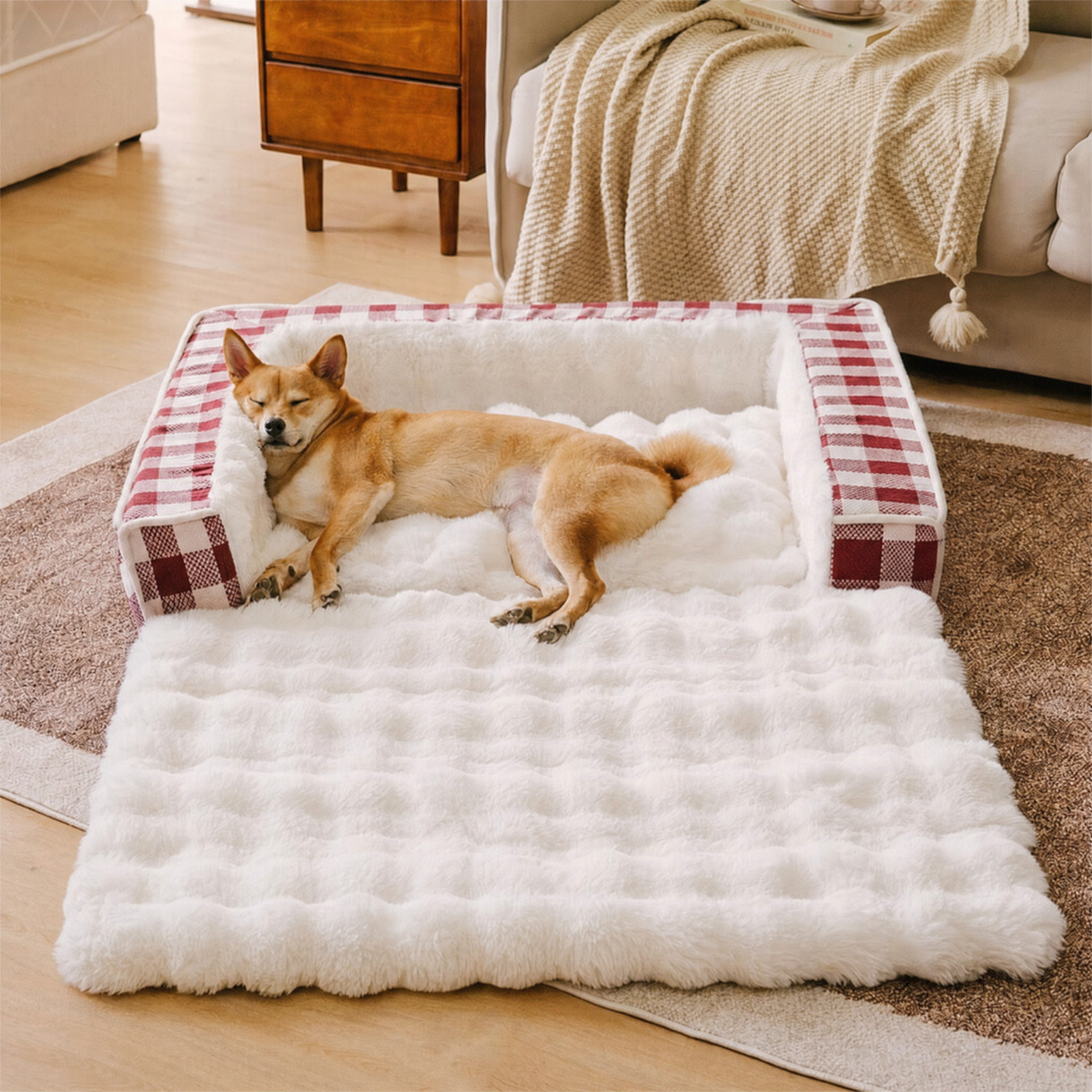 Pet's Ergonomic Plush Dog Bed | Expandable Calming Sleeping Mat