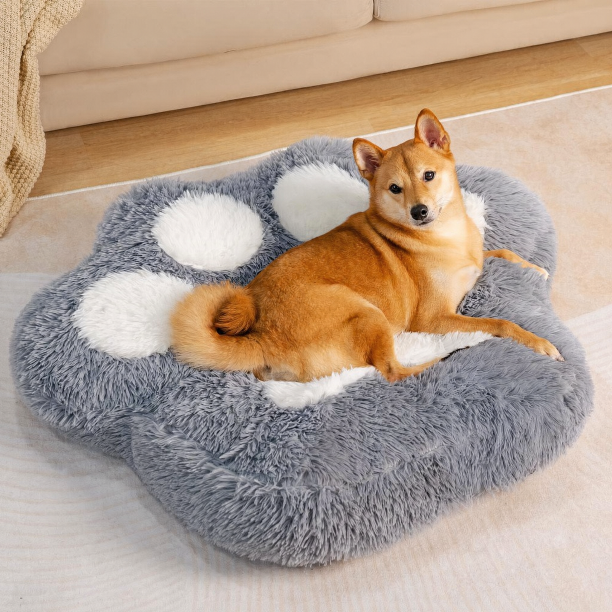 Pet's Cozy Fluffy Plush Dog Bed | Non-Slip Warm Sleeping Space