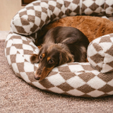 Pet's Cozy Faux Lambswool Dog Bed | Classic Argyle Design with Supportive Bolsters