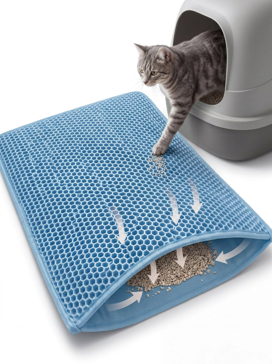 Honeycomb Cat Litter Mat light blue