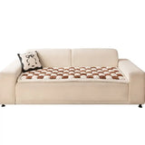 Cream-colored Large Plaid Square Fuzzy Pet Dog Mat Bed Comfy Couch Cover