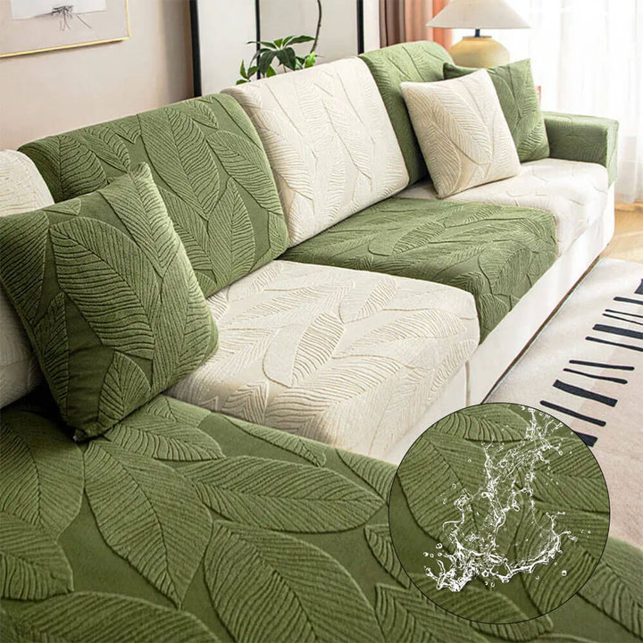 Modern Leaf Jacquard Water-Repellent Anti-Scratch Stretch Full Wrap Sectional Premium Couch Cover