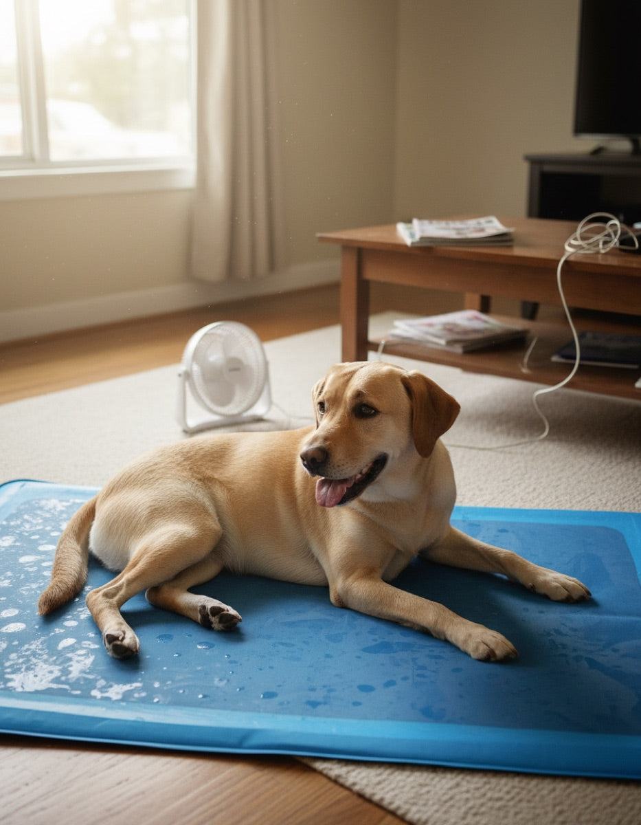Dog on cooling gel mat indoors