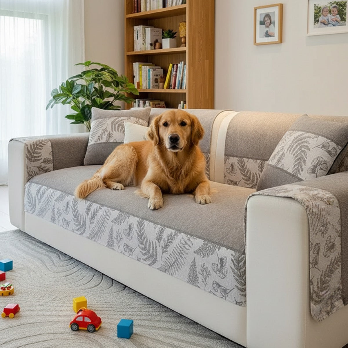 Dog on chenille couch cover