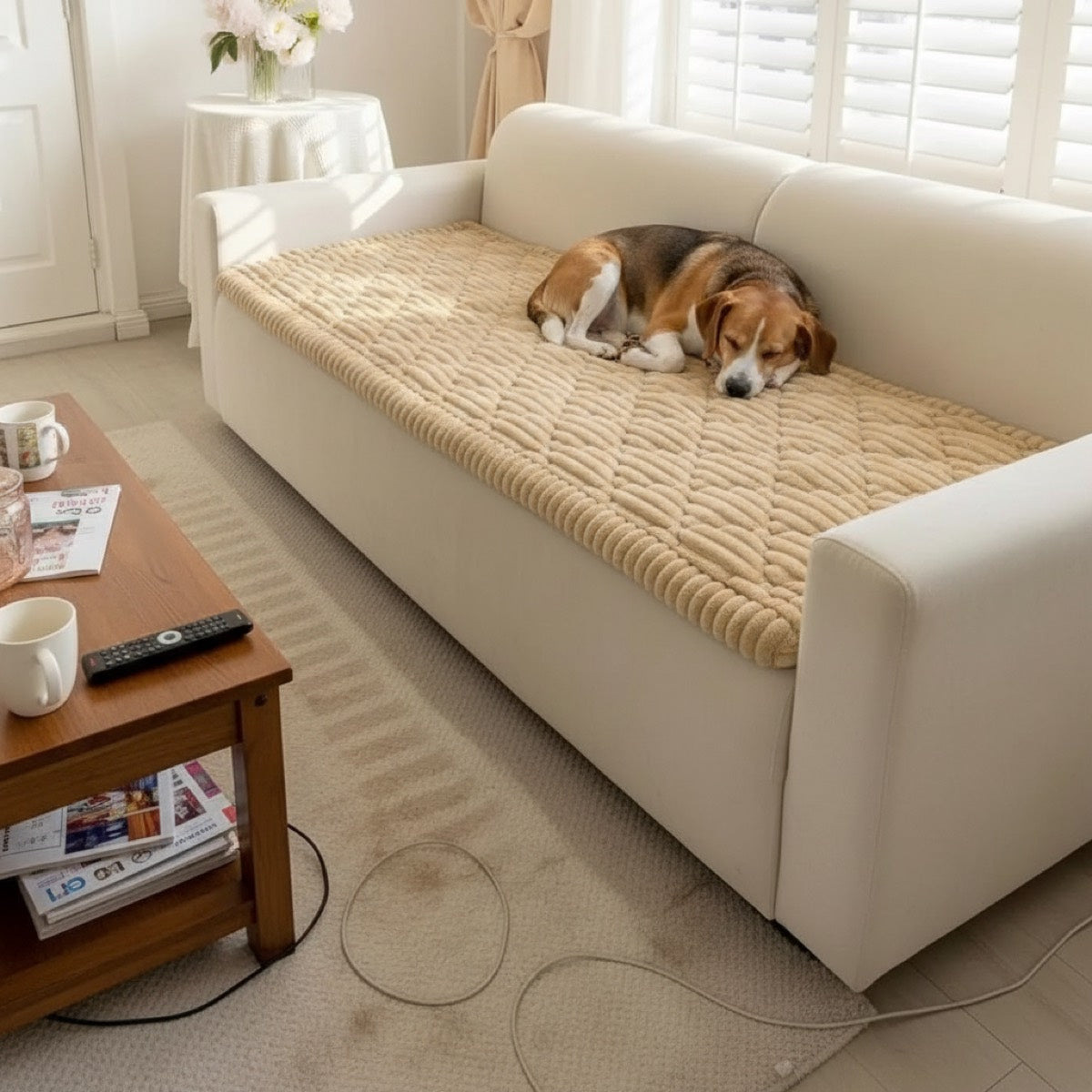 Dog on sofa protector